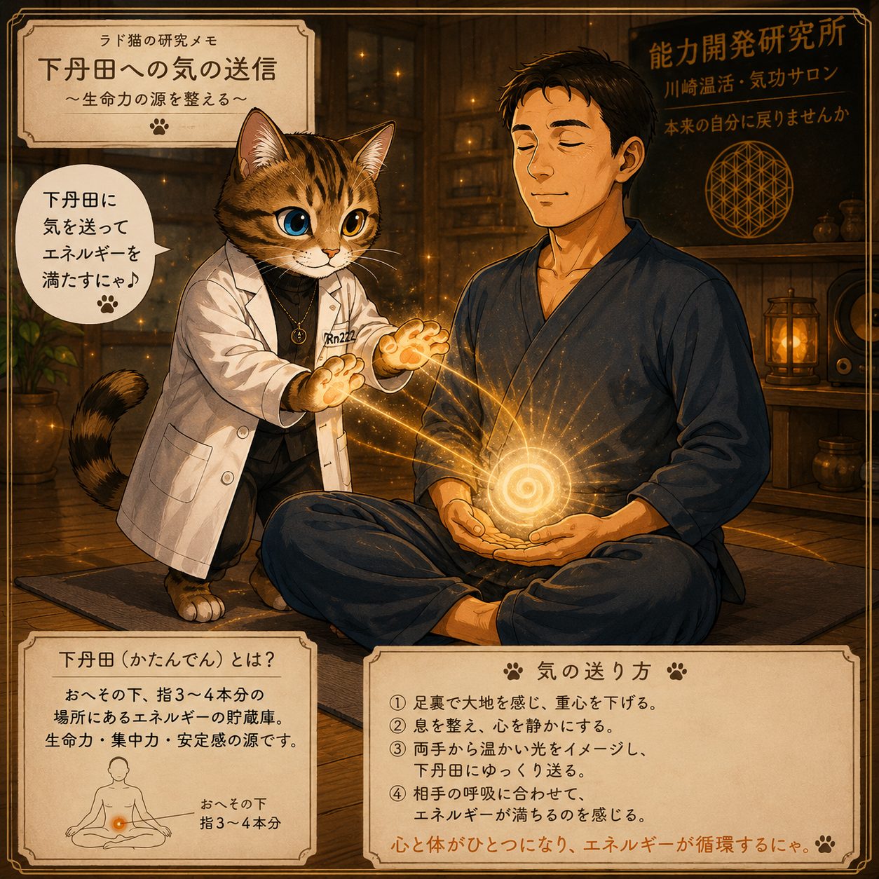 ラド猫が下丹田への気の送り方を紹介する研究漫画